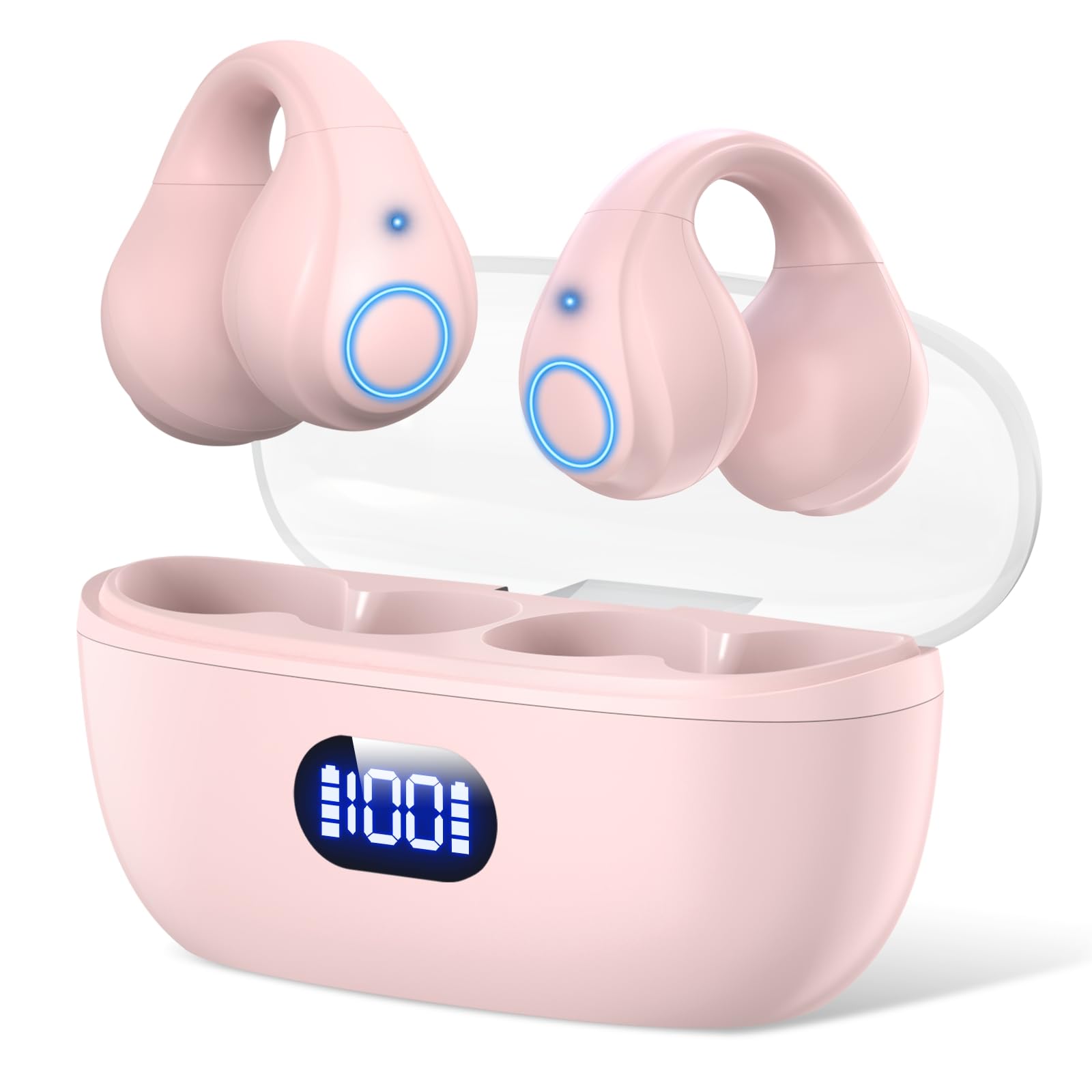 

Беспроводные наушники-вкладыши с Bluetooth-дужками ENC-шумоподавление До 48 часов быстрой 15 мм Siri Легкие Независимые левый и правый Автоматическое Широкая совместимость розовый