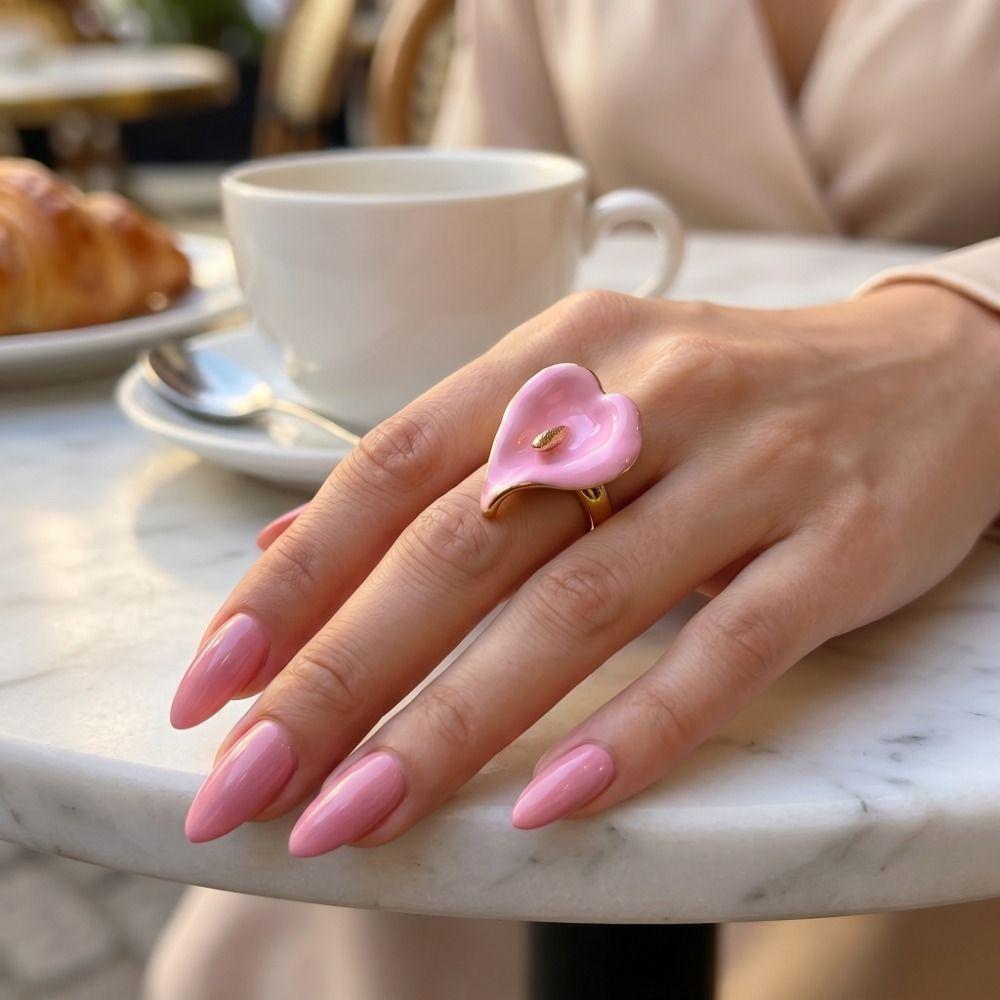 Metal Emalje Kalla Blomst Ring Justerbar Vintage Ring Personlighed Geometrisk Åben Ring Kvinder