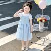 Girls Summer Sweet Princess Dress Medium Large Kids Short Sleeve Fake Two Piece Mesh Midi Dress