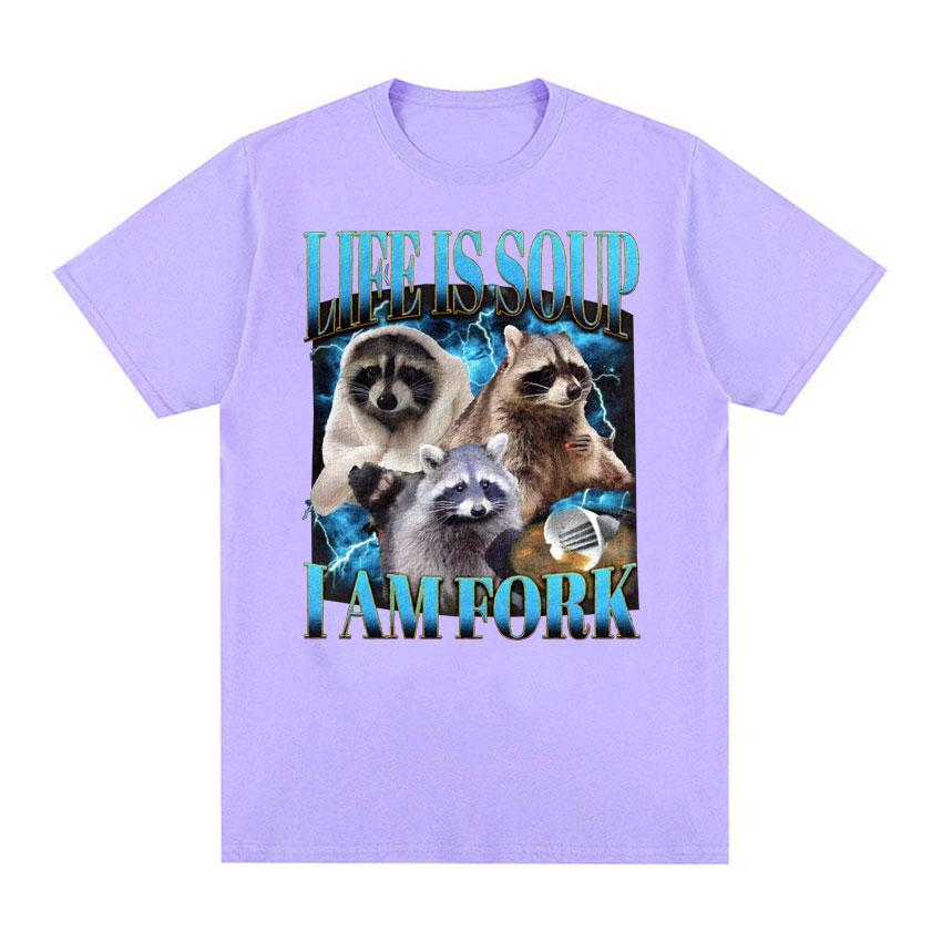 Vtipná trička s memem Mýval Život je polévka Jsem vidlička Pánská Dámská Hip Hop Vintage Grafická trička Ležérní Bavlněné Tričko s krátkým rukávem