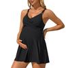 CHARMLEAKS Women Maternity Swimsuit Ribbed Pregnancy Swimwear Front Cross Supportive Swim Dress Cute Bathing Suit