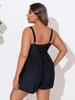 Women's Plus Size Deep V Strappy Swimsuit Boxers: Slimming One-Piece Vacation Swimwear