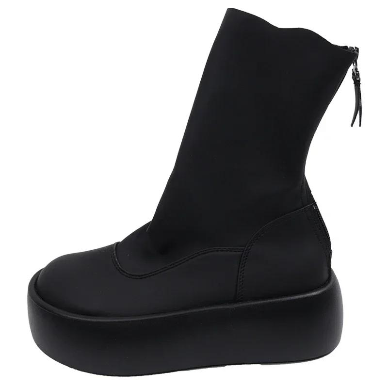 

Женские сапоги на молнии с толстой подошвой, модные и универсальные, однотонные, красные, короткие сапоги на осень 40 чёрный