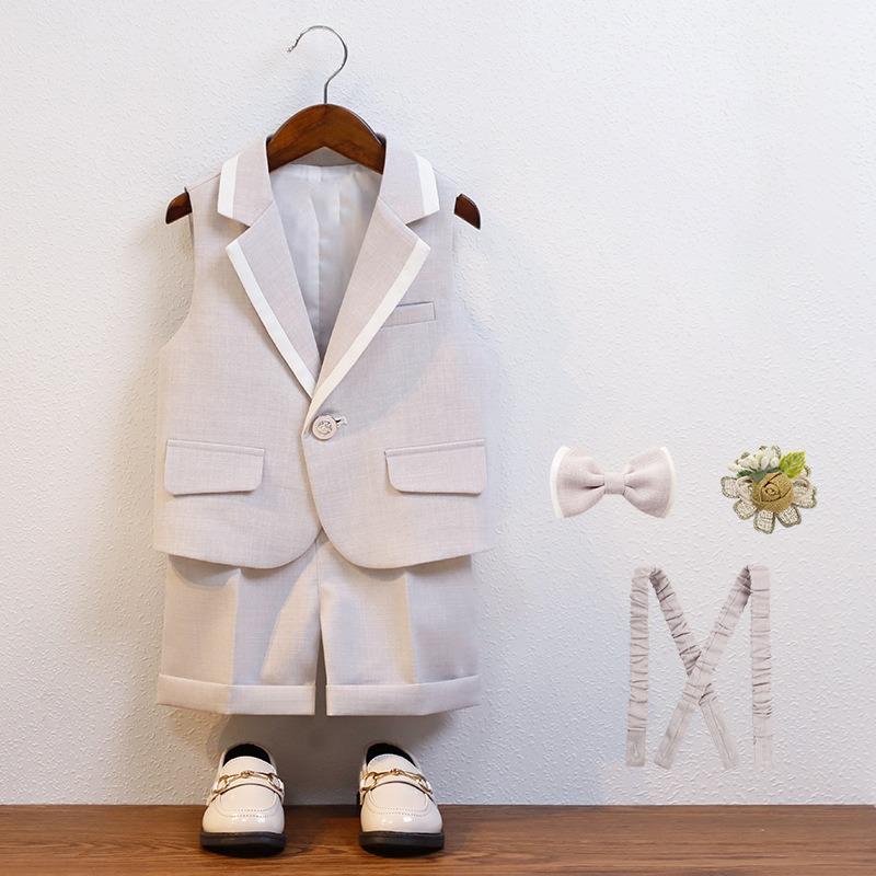 Boy Summer Vest Dress Suit Children's Host Piano Performance Photography Birthday Party Costume Kids Waistcoat Shorts Outfit