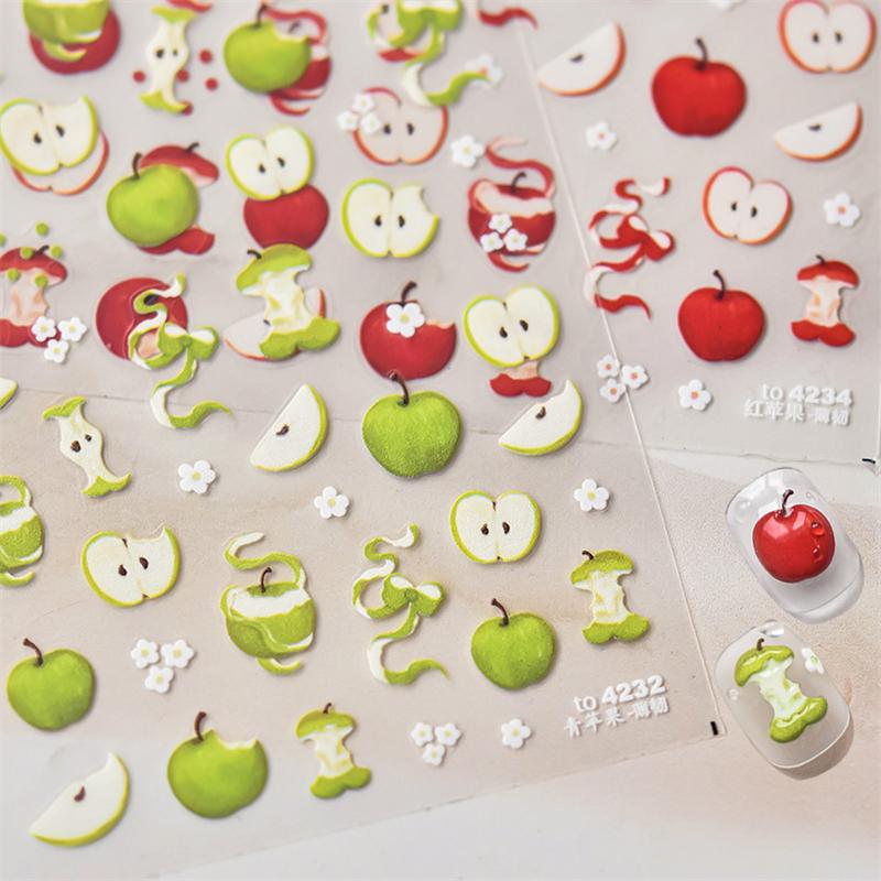 1 piece5D Cute Fruit Jelly Nail Stickers Red and Green Apple High Quality Nail Stickers New Embossed Nail Art Decoration Sticker