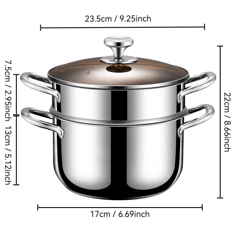 

1PC Extra thick food grade stainless steel steamer, household integrated pot, double-layer soup pot, steamer, dual-purpose gas i