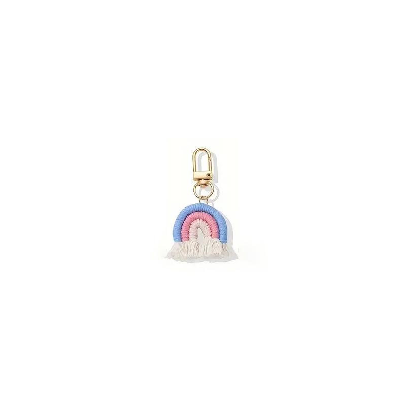 Hand-Woven Rainbow Keychain Pendant
