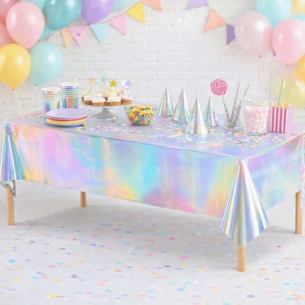 5PCS Rectangular Laser Disposable Tablecloth Shiny Iridescent Tablecloth  Birthday Party Supplies