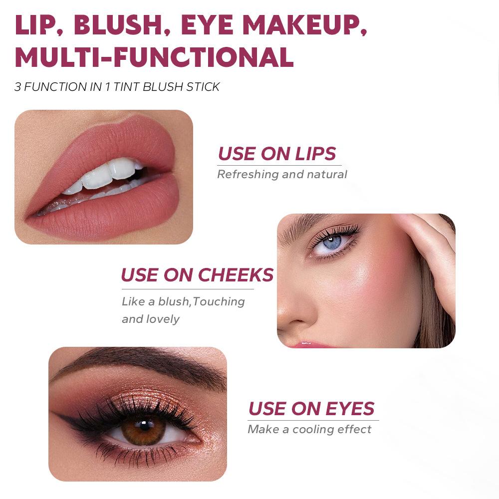 Lápiz labial en barra Jelly Blush Blush para labios y mejillas, de doble uso, de cuatro colores, Q-elastic, con contorno natural, que cambia de color y aclara, dos en uno