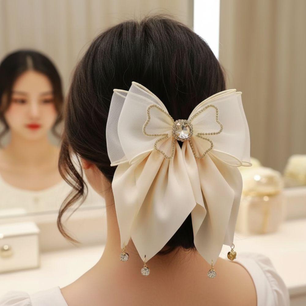Shining Big Bow Hairpin Mesh Bow Crystal Barrettes Princess Hair Clip  Hair Accessories