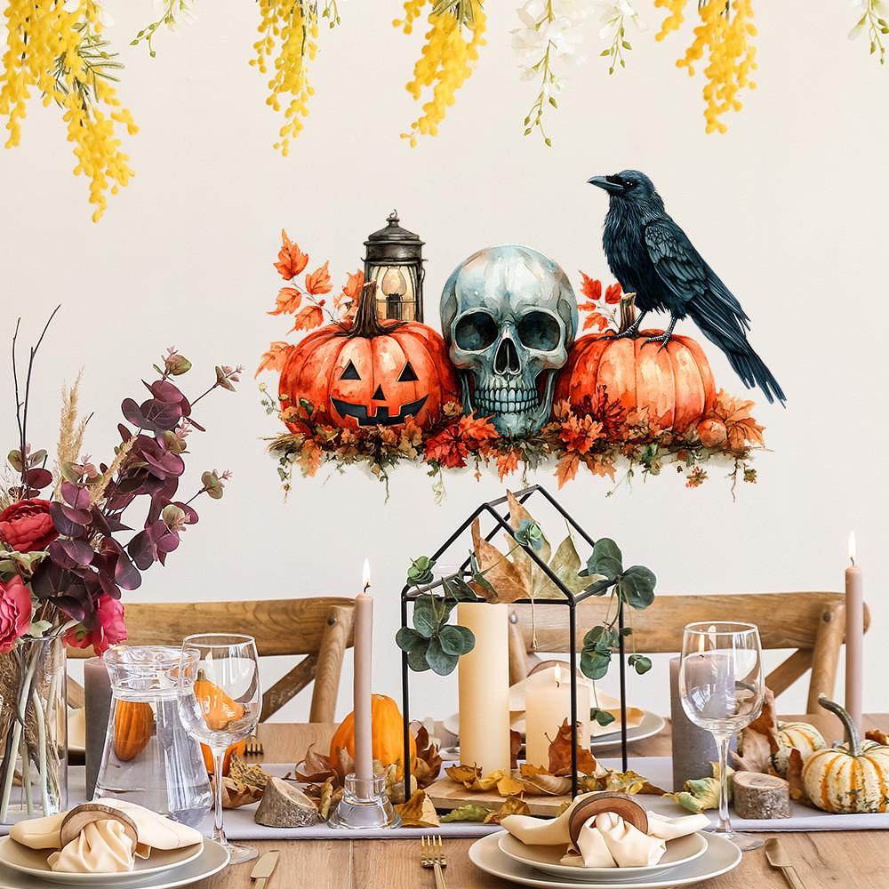 Pvc Pumpkin Halloween Skull Black Bird Maple Leaf Wall Sticker Living Room Decor