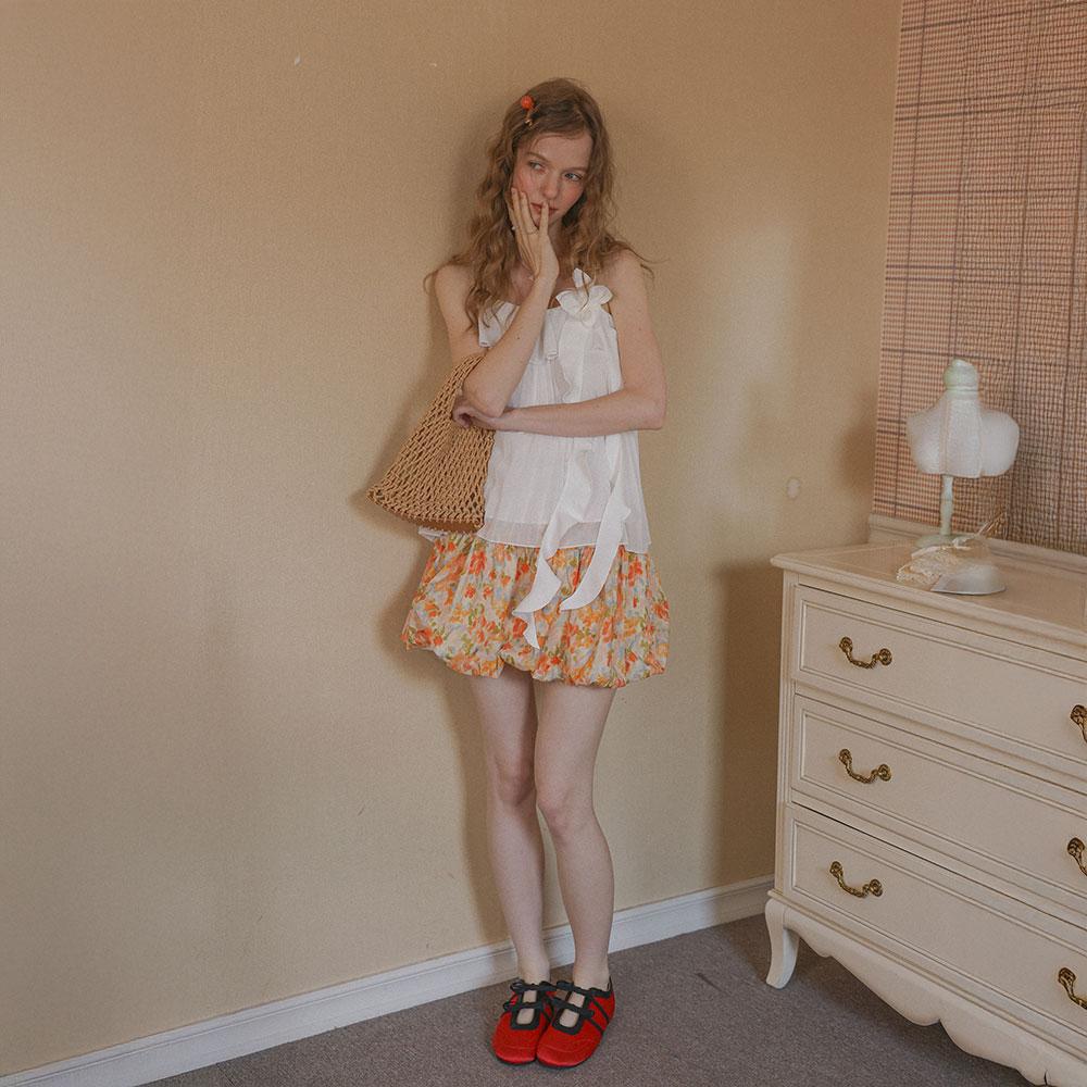 Ceme Adu Cest_Floral Balloon Mini Skirt_Orange