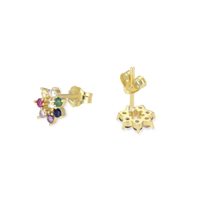 Boucles d'oreilles - LUXENTER - Sywa - Argent 925 - Zircon multicolore - Or jaune 18K