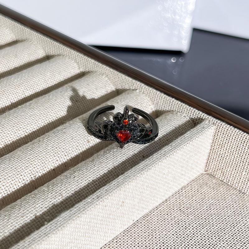 Unisex Halloween Bat Cross Flame Ring with Red Thorns and Flowers - Dark Style Fashion Finger Accessory