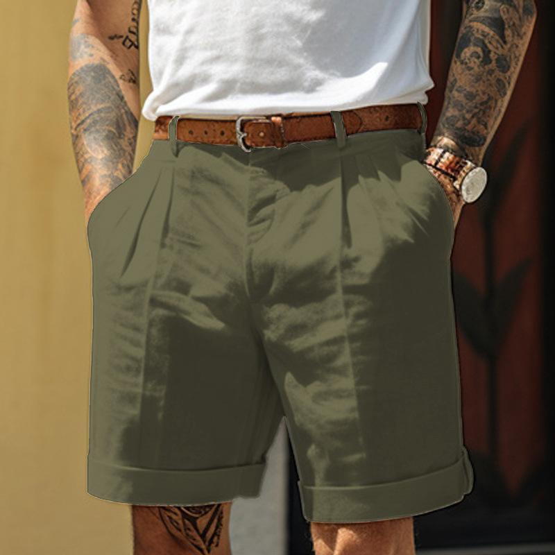 Men's Shorts, Linen Shorts, Summer Pleated Pockets, Pleated Outdoor Shorts