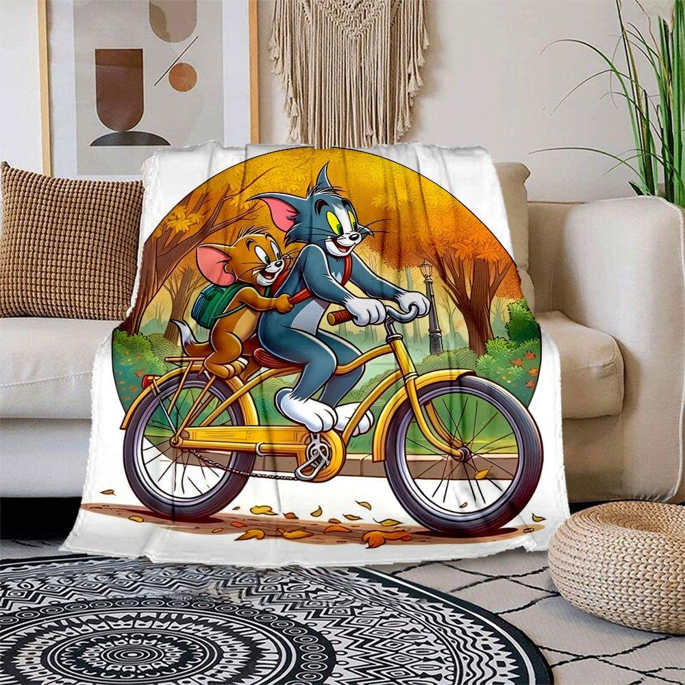 

Tom & Jerry Bicycle Adventure PosterBlanket Flannel Throw Blanket for Sofa, Bed, Travel, Camping, Office 100x150cm