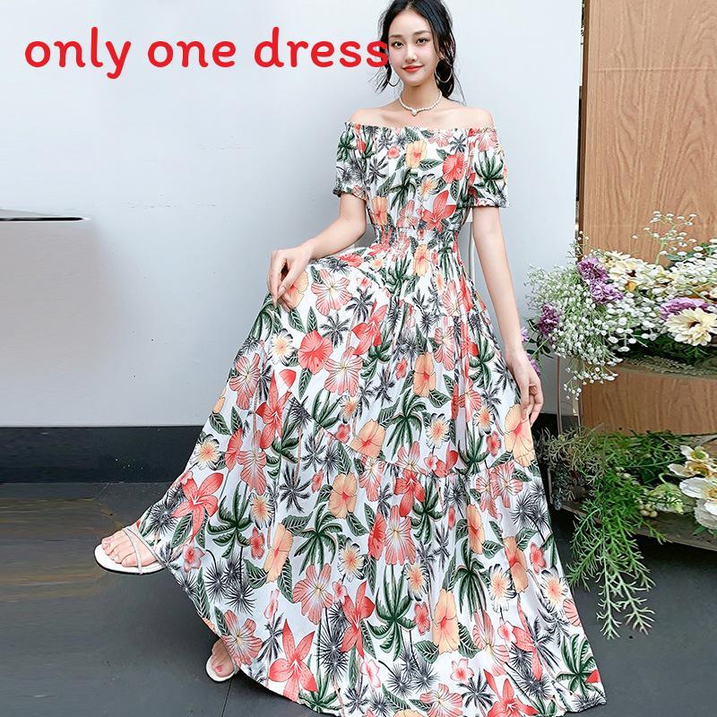 Bohemian Maxi Dress With Elastic Waist For Summer Beach Vacation And Artful Style