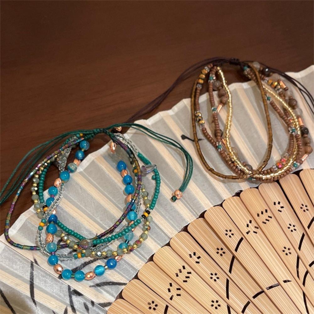 Stretchy Colorful Beaded Bracelet Blue Wrap Charm Hand Chain New Beaded Bangles Gifts
