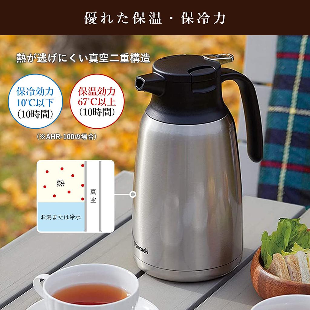 Peacock AHR-100 R Stainless Steel 1L Desktop Water Pot, Red, Vacuum Insulated, Keeps Water Hot or Cold, Compact, Large Capacity, Easy to Clean