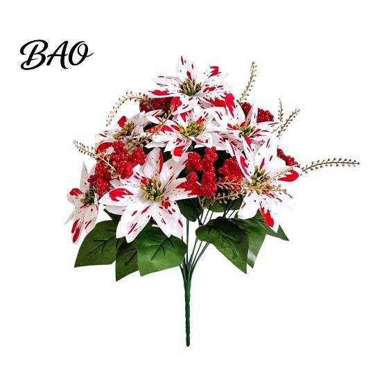 Decorative Plants for Planters Artificial Poinsettia Flowers, Christmas Fake Floral Berry Centerpiece, Fade-Resistant Dieffenbachia Red And White Home