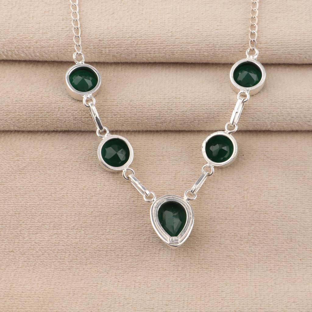 Green Onyx Gemstone 925 Sterling Silver Handmade Jewelry Women Necklace 16-18" For Gift RN-3-18