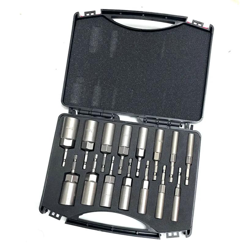 15Pcs 5.5-19mm Impact Socket Adapter 80mm Length Deepen Power Nut Driver Drill Bit Set for Power Tools 6.35Mm Hex Quick Adapter