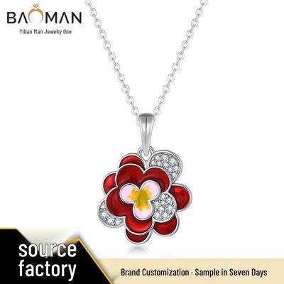 New Chinese Style Camellia Necklace - S925 Sterling Silver Pendant with Red Flowers On Clavicle Chain