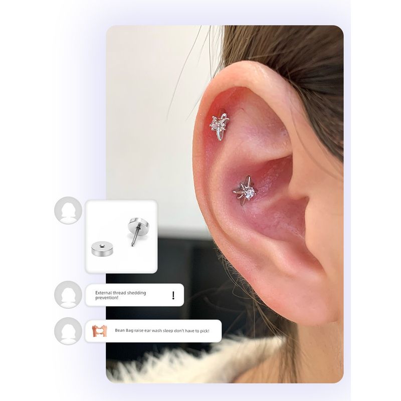 Ringring Store Mini Ear Bone Studs Medical Titanium Steel Ear Studs Ear-Caring High Ear Lobe Nail Ear Ear Bone Pin Earrings