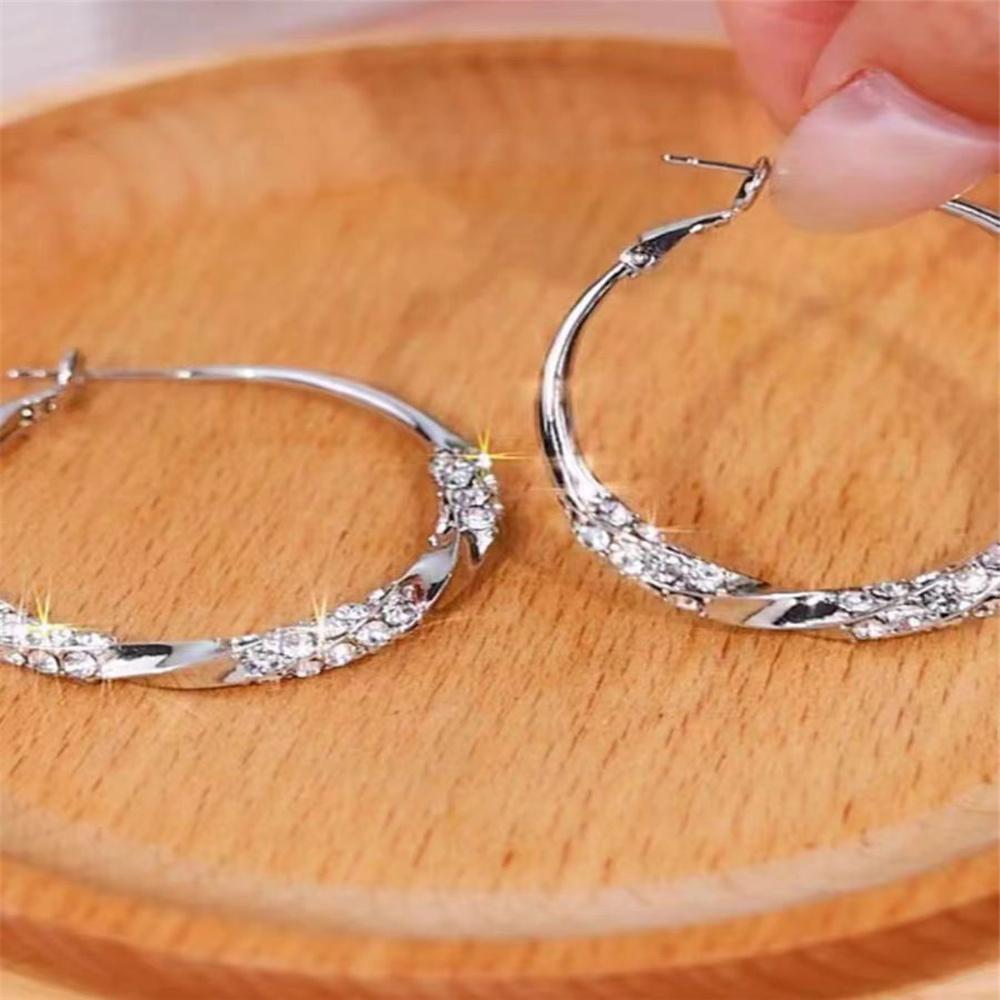 Luxury Female White Zircon Stone Hoop Earrings Elegant Bridal Wedding Jewelry For Women