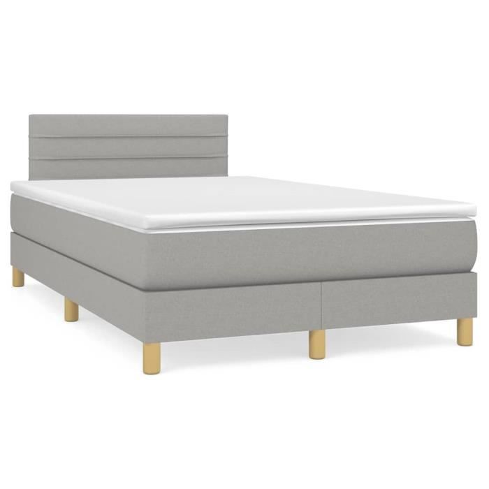 3140681 vidaXL Lit à sommier tapissier avec matelas Gris clair 120x200cm Tissu