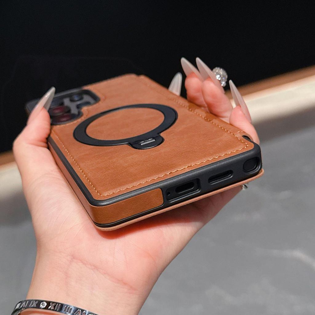 Samsung S25 Ultra Flip Card Holder Phone Case with Armor Shield and Rotating Magnetic Stand - Full Coverage Anti-Drop A17 Case