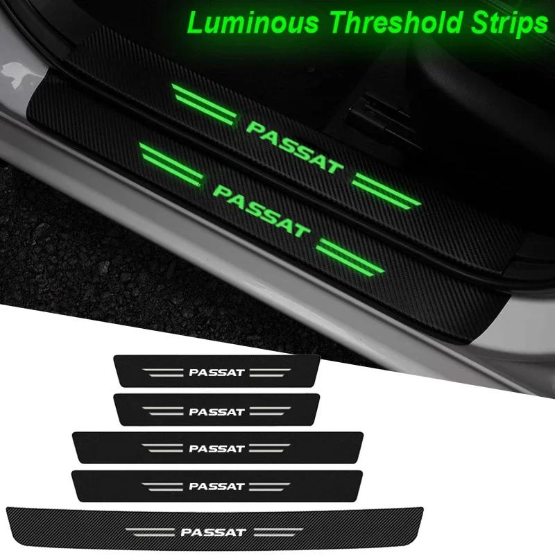 AOICV1 Luminous Car Front Rear Door Sill Scuff Plate Trunk Threshold Protective Decals for Volkswagen VW Passat B5 B6 B8 B7 Variant