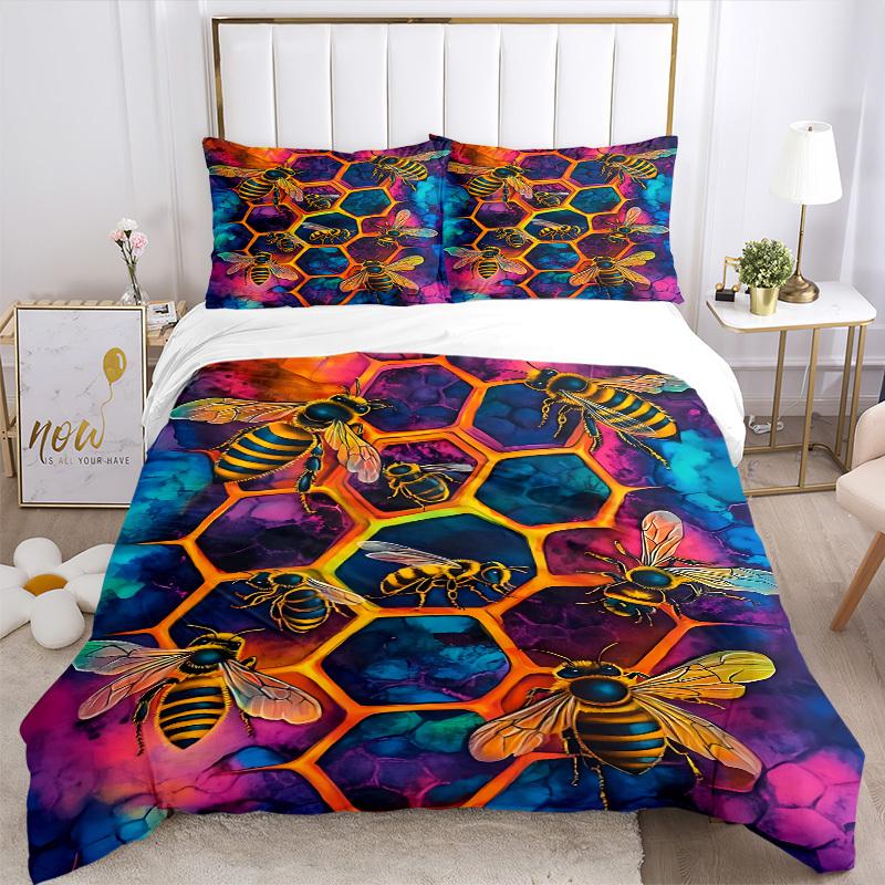 3pcs Bee Hive Bedding Set, Includes Without Pillow Inserts, Soft Comfortable Bedding Set,All-Season Use a0924059