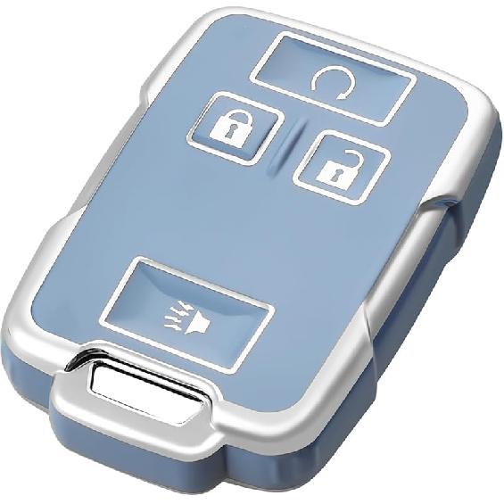 OFFCURVE Key Fob Cover for GMC, Car Key Case for Chevy Chevrolet Colorado Silverado Suburban Tahoe GMC Canyon Sierra 1500 2500 3500 HD Remote Keyless Silver Blue