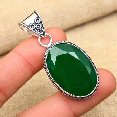 Herrlicher Grüner Onyx Edelstein Handgefertigter 925 Sterling Silber Schmuck Anhänger Für Frauen