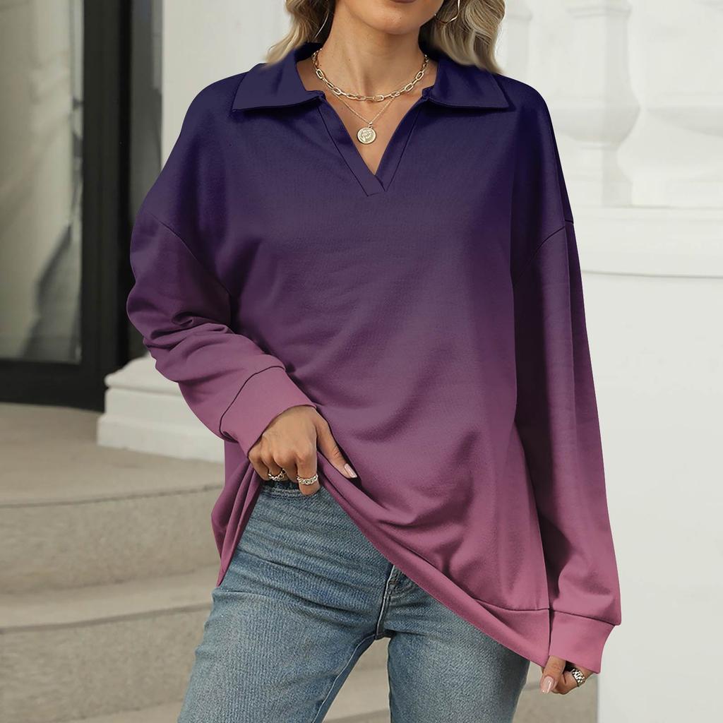 Women's Summer Fashion Casual  Printed V-Neck Long Sleeve Shirt Top