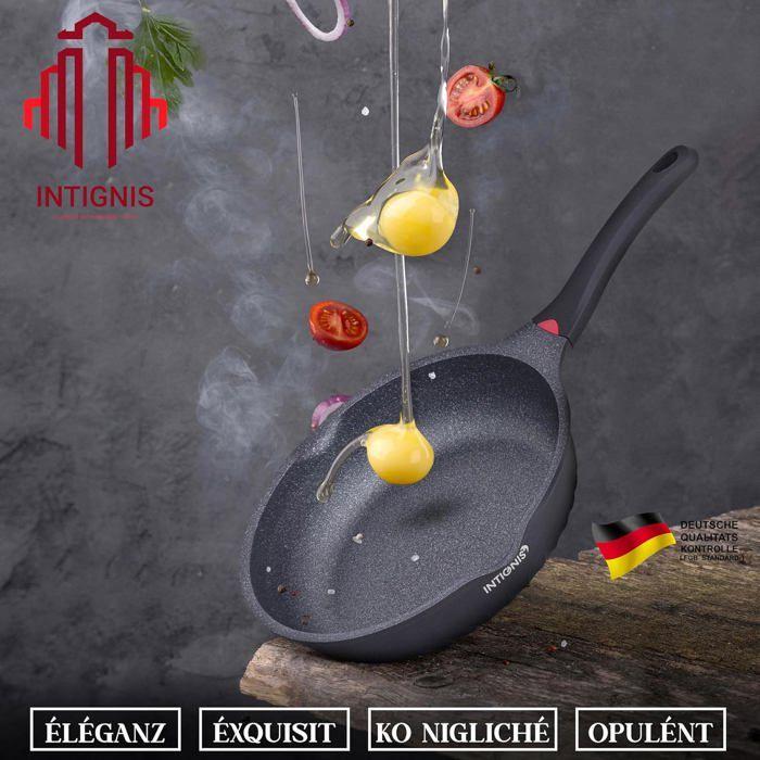 Poêle à frire - intignis - 28 cm - couvercle en verre anti-rayures - revêtement en pierre - compatible induction