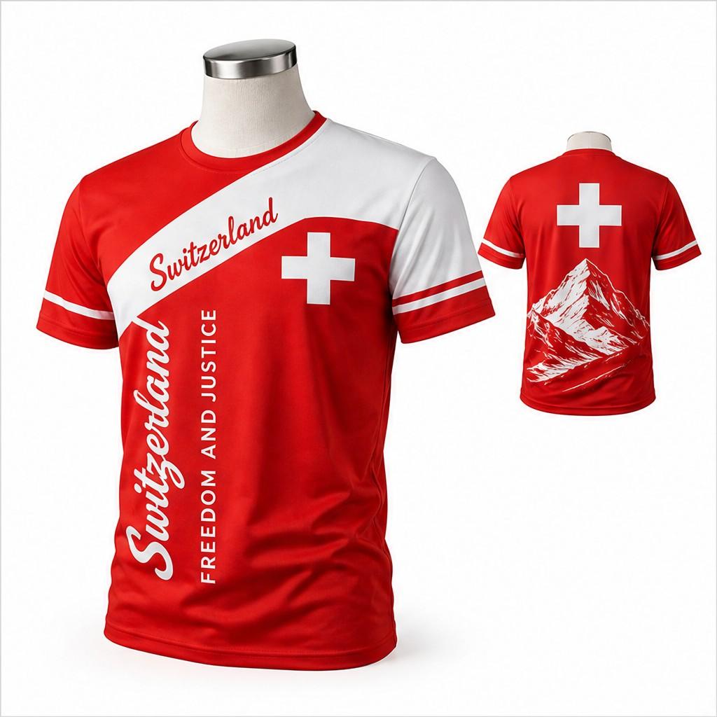 Schweiz Wappen Aufdruck Kurzarm T-Shirt Lässig Rundhals Grafik T-Shirt