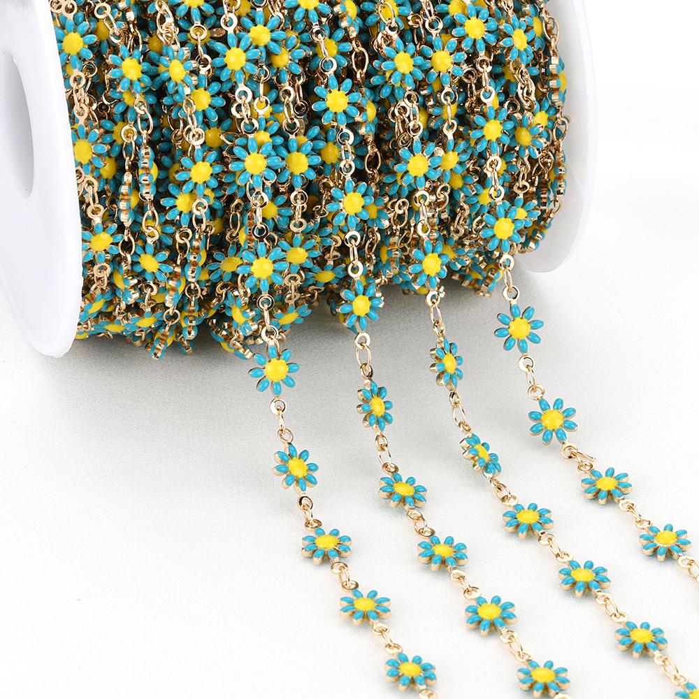 1Meter Daisy Flower Chain Enamel KC Gold Beaded Chains for Necklace Choker Bracelet Earrings DIY Jewelry Making Accessories