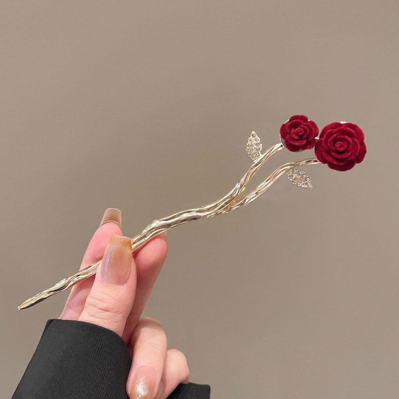 1Pc Butterfly Fashion Tassel Retro Hairpin Exquisite Rose Flower Gift Hair Accessory Red Series
