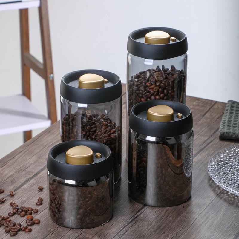 Coffee bean sealed tank Moisture-proof storage tank Vacuum fresh-keeping tank Glass tea tank Storage tank Storage box Tea leaves