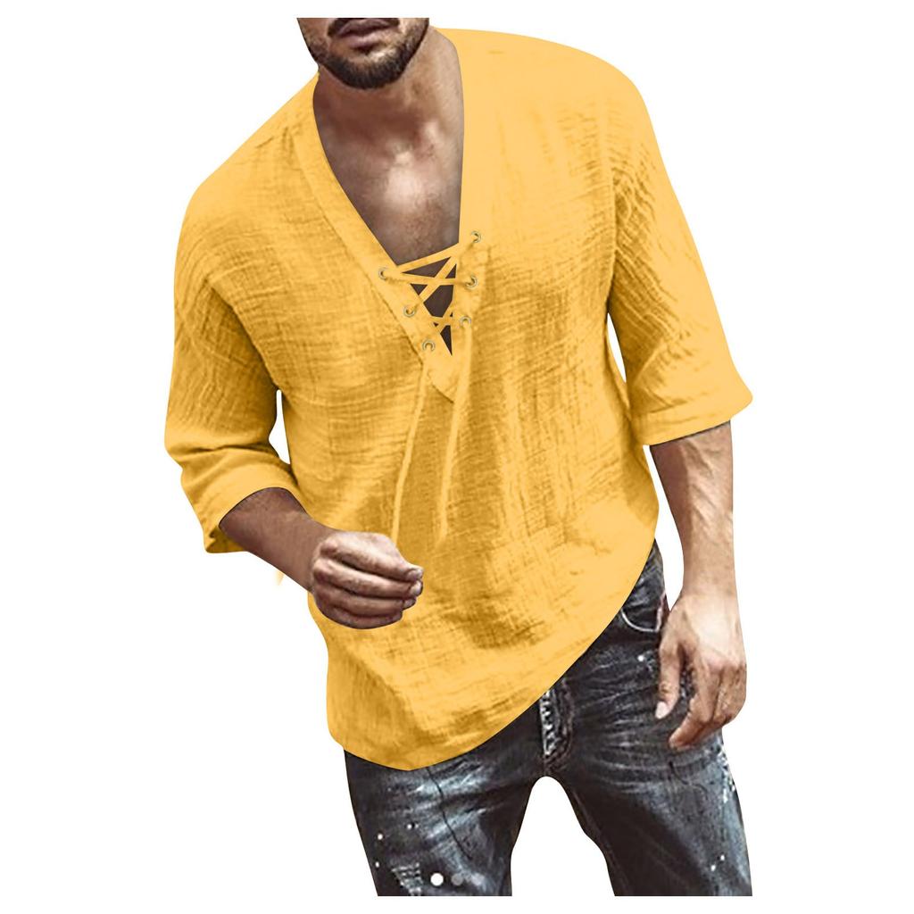 Designer Spring Summer Men's Casual Cotton Linen Solid Color Long Sleeve Shirts Loose Stand Collar Shirts