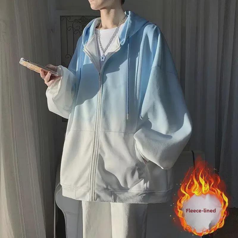 

Куртка-кардиган с капюшоном и градиентом в гонконгском стиле - зимняя одежда из утолщенного бархата для мальчиков L