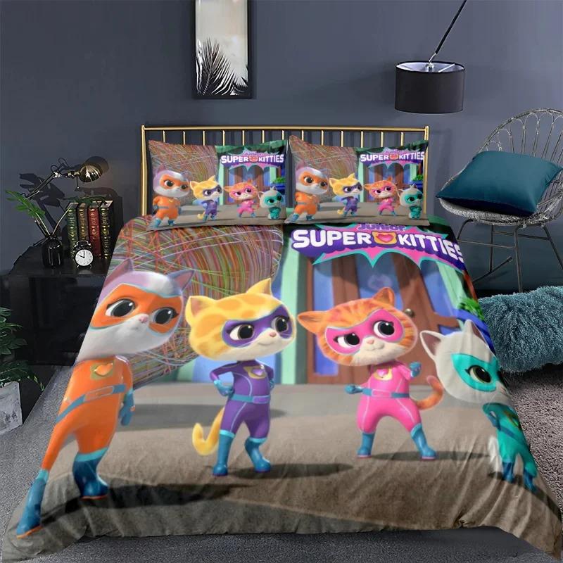 Super Kitties Duvet Cover Pillowcase Schattige Kat Bedding Set Adult Boy Girl Bedroom Decoration Single Double Size