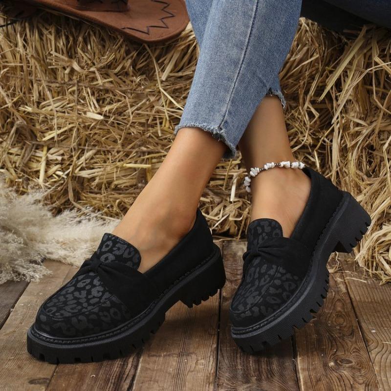 Fashion Women's Fashion Thick Heel Shoes Spring New Round Head Deep Mouth Butterfly Knot Thick Sole Non-slip Low-top Shoes