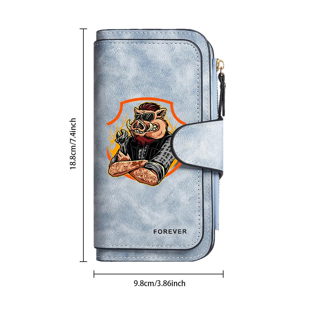 Cool Wild Boar Printed Long Wallet Casual Portable Multi Slot Card Holder Fashion Durable Coin Purse for Men