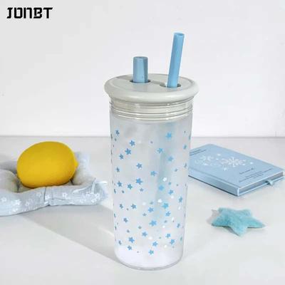 Cute Starry Straw Cup With Lid Transparent Plastic Tritan Water Bottle BPA Free Simple Heat-resistant Drinkware For Girl School
