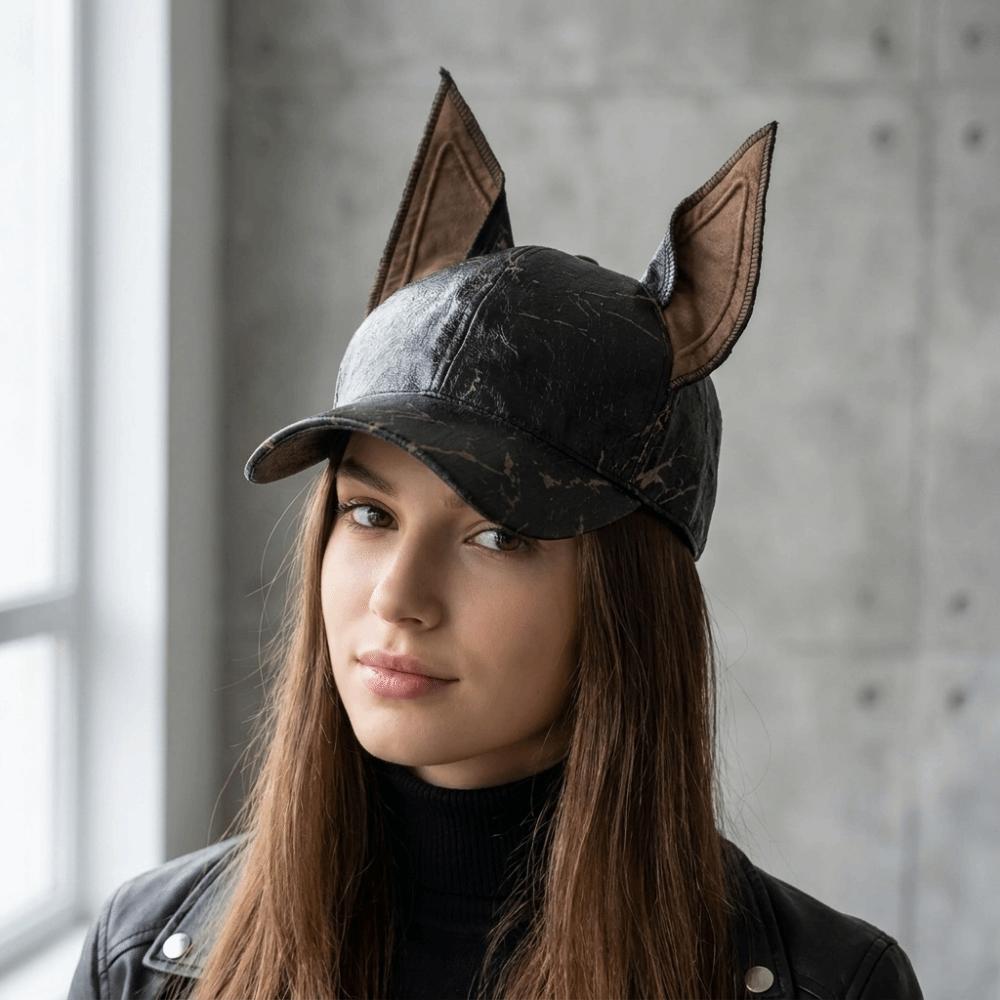 Adjustable Leather Baseball Cap Solid Sunshade Hat Fashion Dog Ears Baseball Cap Man