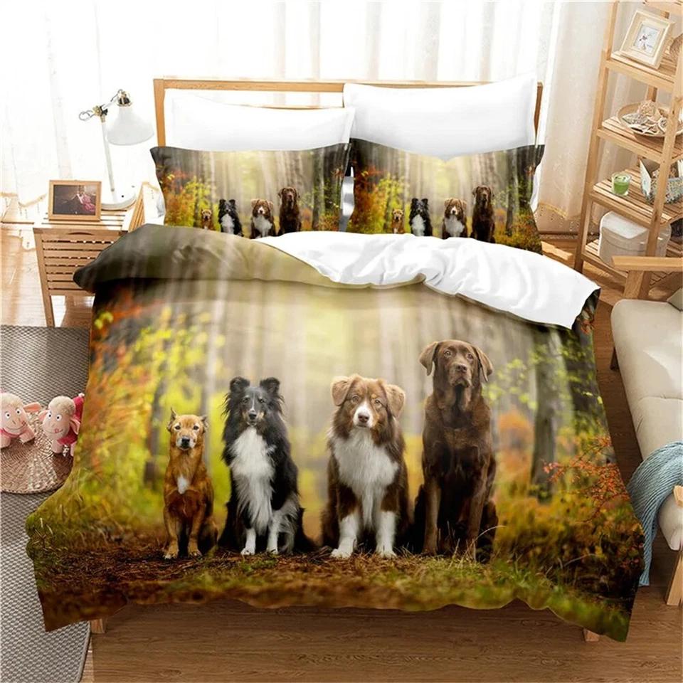 

Forest Dogs Group Bedding Set Soft Duvet Cover for Dog Enthusiasts, Rustic Bed Cover & Home Decor, Perfect Gift for Single/Double/Queen/King Size Beds Baby 100x135cm