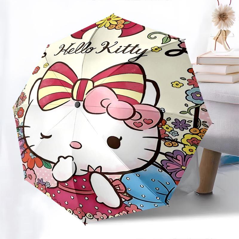 1pc Hello Kitty Floral Outdoor Umbrella - Automatic Open/Closed, Portable Folding Design, 8-Rib Iron Frame, Festival Gift for Fans, Travelers, Daily U